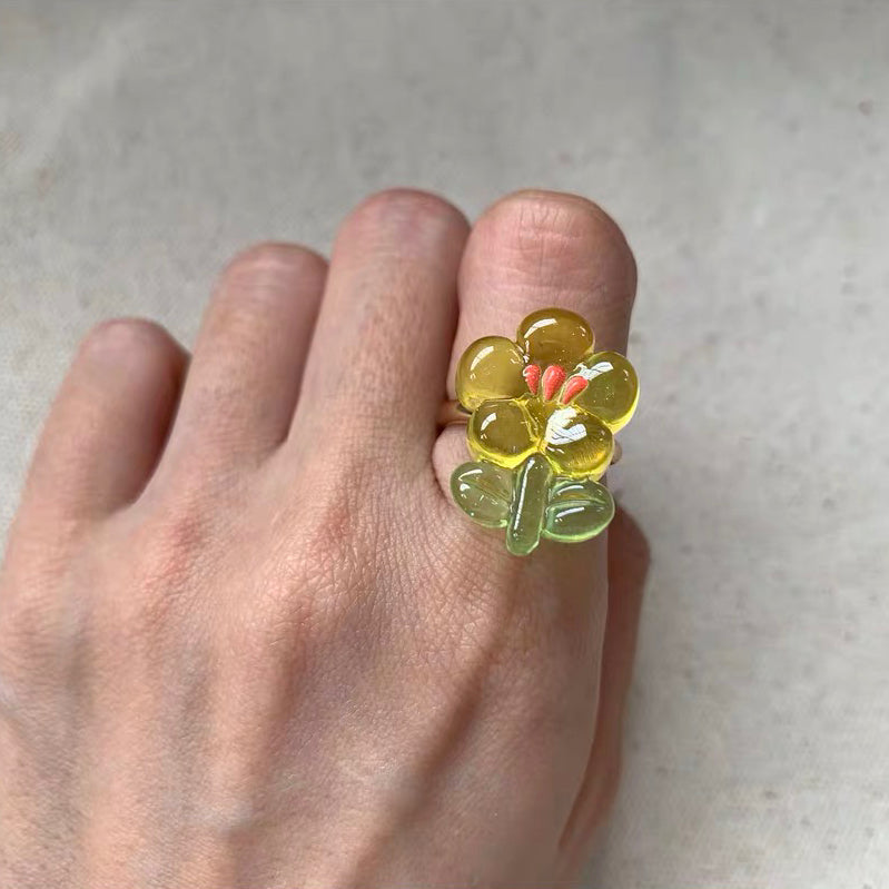 Colorful Flower Floral Ring Cute Adorable Summer Beach Fashion Rings for Women Teens Girls