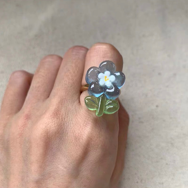 Colorful Flower Floral Ring Cute Adorable Summer Beach Fashion Rings for Women Teens Girls