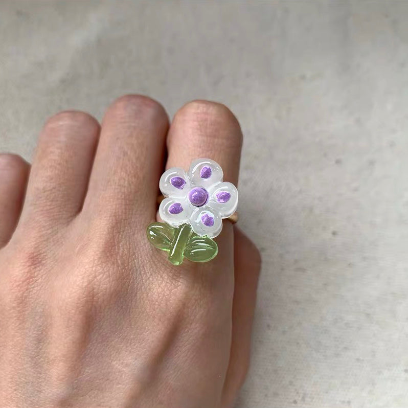 Colorful Flower Floral Ring Cute Adorable Summer Beach Fashion Rings for Women Teens Girls