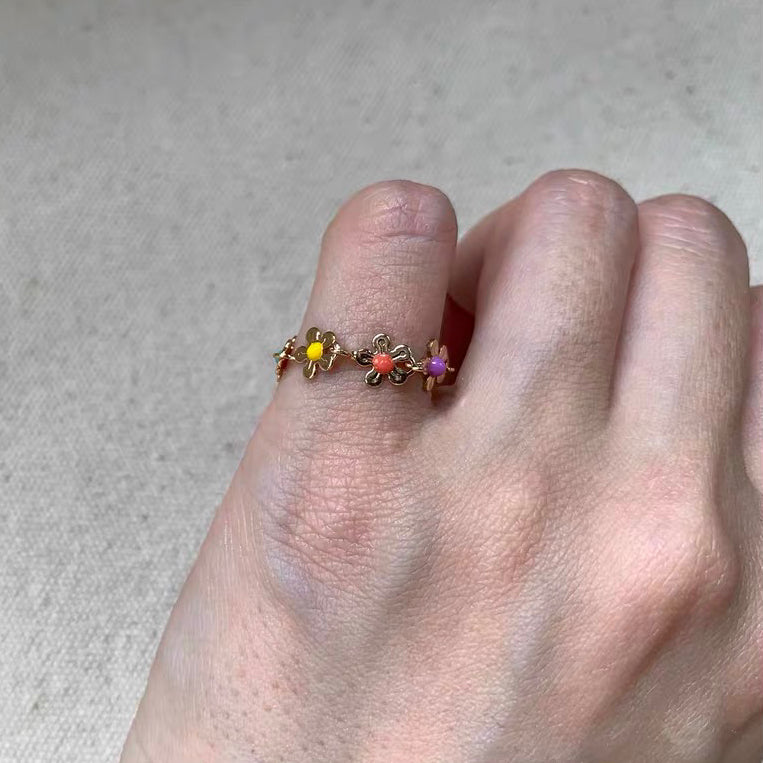 Cute Colorful Daisy Aesthetic Sunflower Ring You Are My Sunshine Flowers Stacking Rings