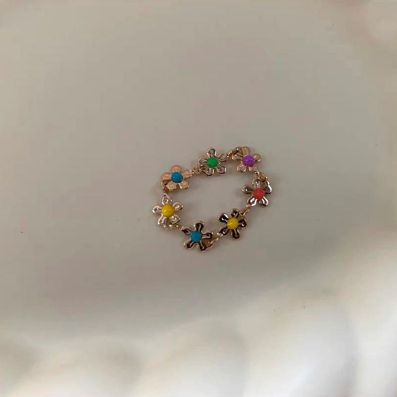 Cute Colorful Daisy Aesthetic Sunflower Ring You Are My Sunshine Flowers Stacking Rings