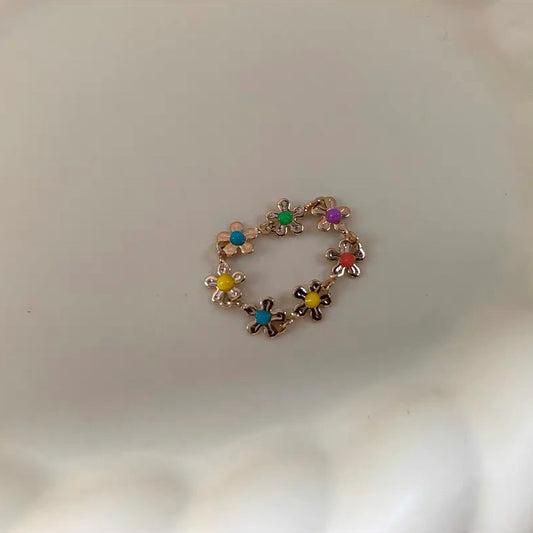 Cute Colorful Daisy Aesthetic Sunflower Ring You Are My Sunshine Flowers Stacking Rings