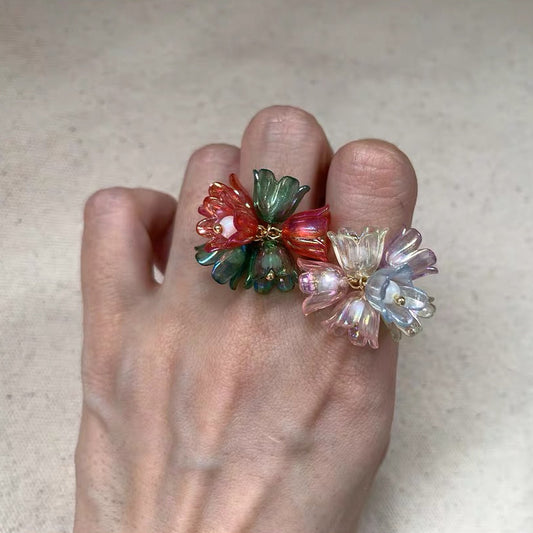 Handmade Colorful Flower Ring Trendy Cute Aesthetic Vintage Floral Casual Rings for Women Girls