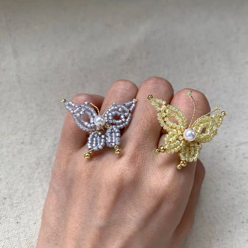 Butterfly Boho Cute Beaded Ring Handmade Statement Colorful Fashion Rings for Women