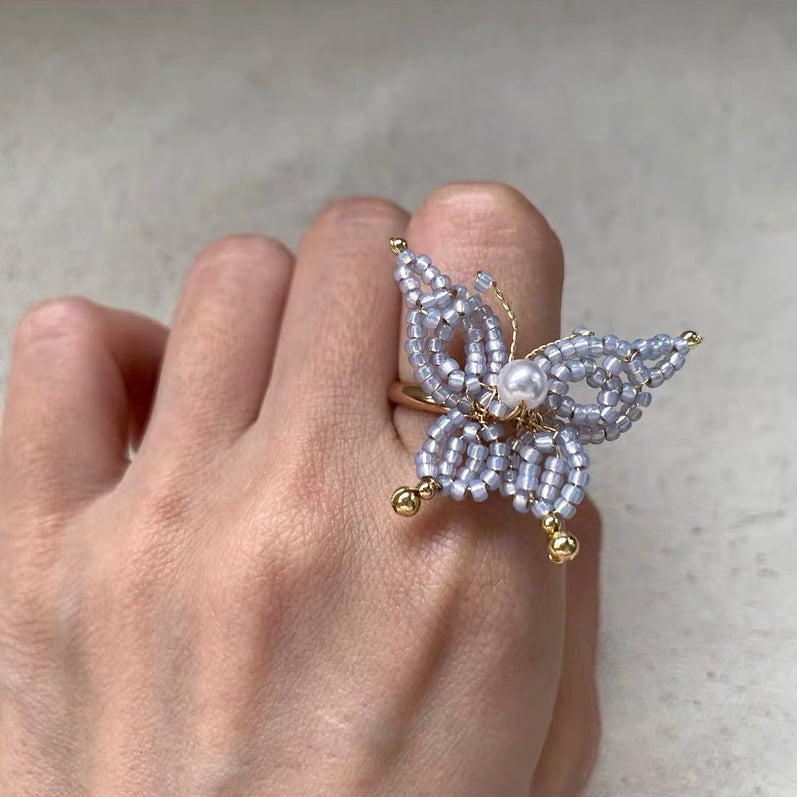 Butterfly Boho Cute Beaded Ring Handmade Statement Colorful Fashion Rings for Women