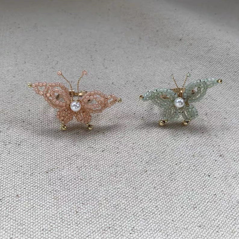 Butterfly Boho Cute Beaded Ring Handmade Statement Colorful Fashion Rings for Women