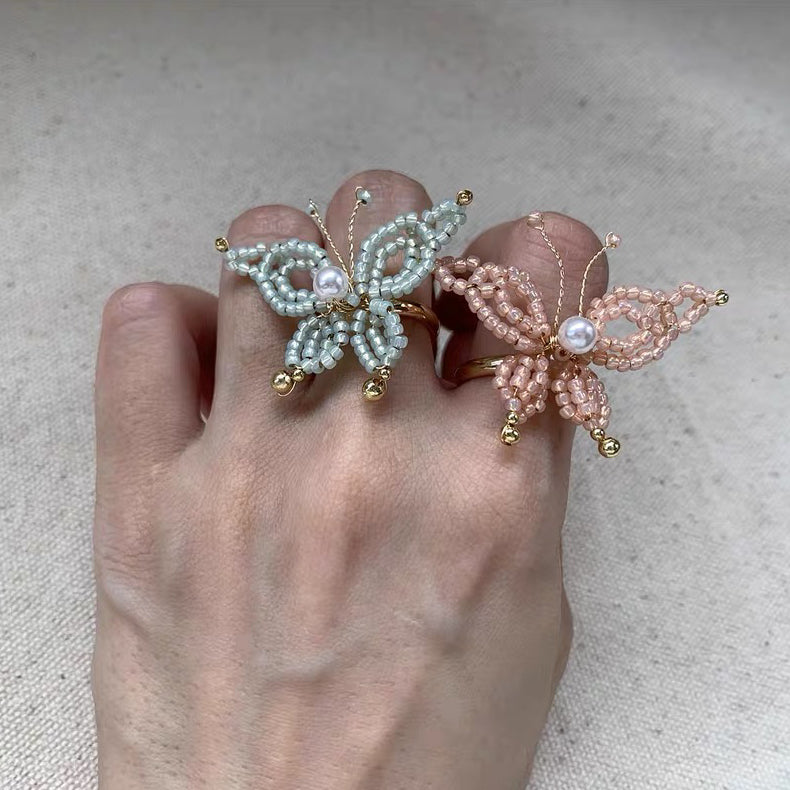 Butterfly Boho Cute Beaded Ring Handmade Statement Colorful Fashion Rings for Women