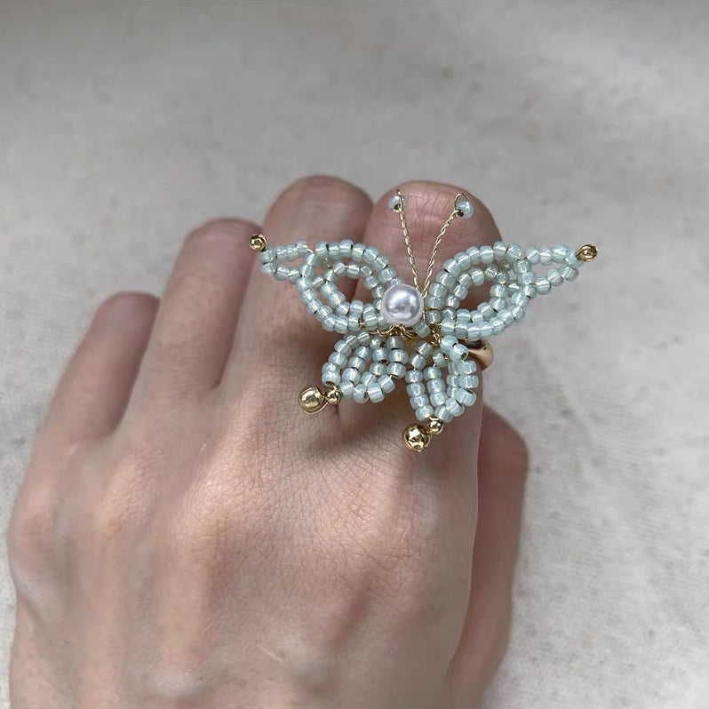 Butterfly Boho Cute Beaded Ring Handmade Statement Colorful Fashion Rings for Women