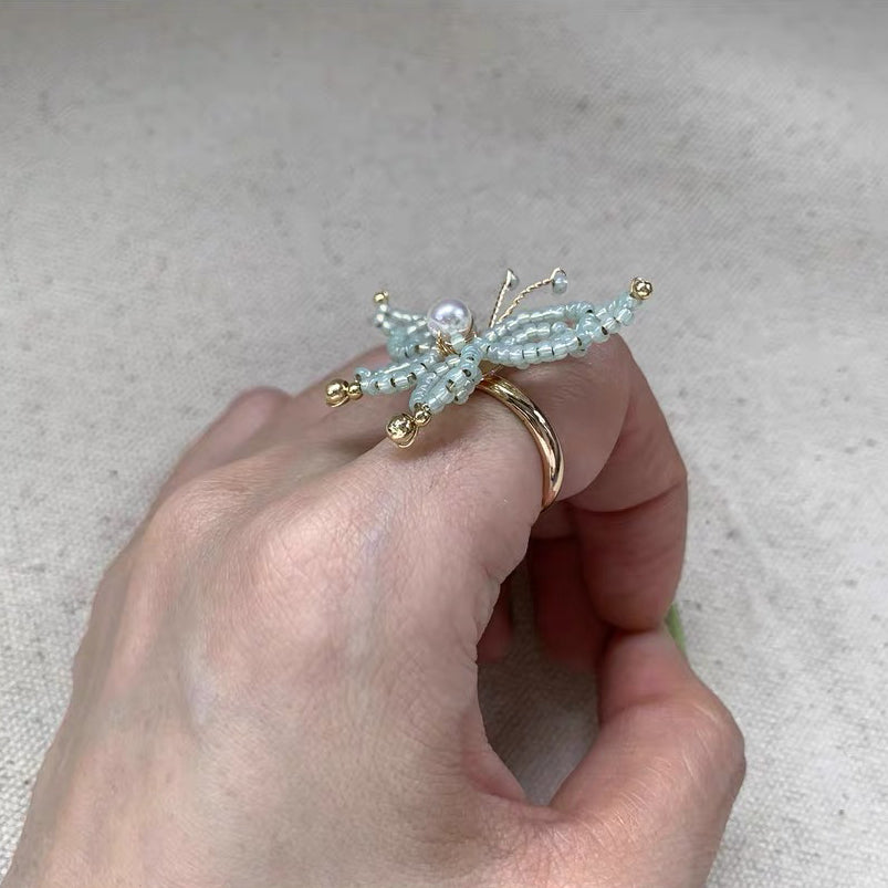 Butterfly Boho Cute Beaded Ring Handmade Statement Colorful Fashion Rings for Women