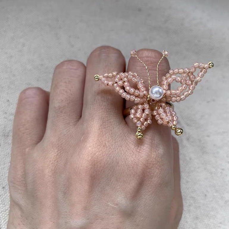 Butterfly Boho Cute Beaded Ring Handmade Statement Colorful Fashion Rings for Women