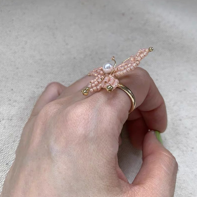 Butterfly Boho Cute Beaded Ring Handmade Statement Colorful Fashion Rings for Women