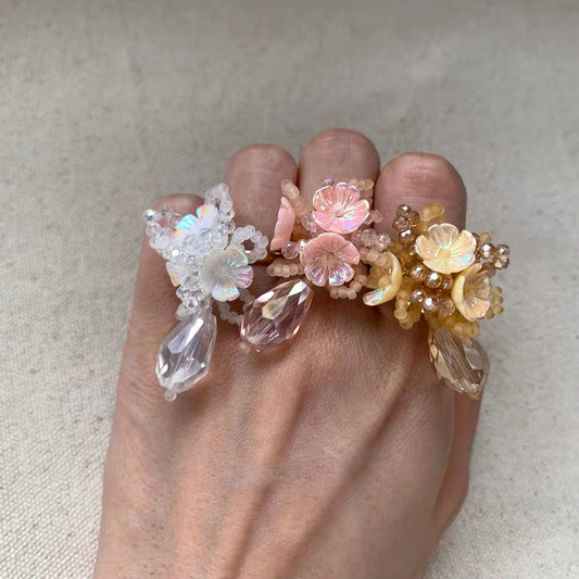 Flower Balls Ring Handmade Colorful Bead Drop Cute Femine Floral Trendy Finger Rings