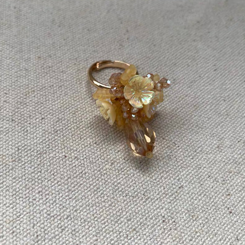 Flower Balls Ring Handmade Colorful Bead Drop Cute Femine Floral Trendy Finger Rings