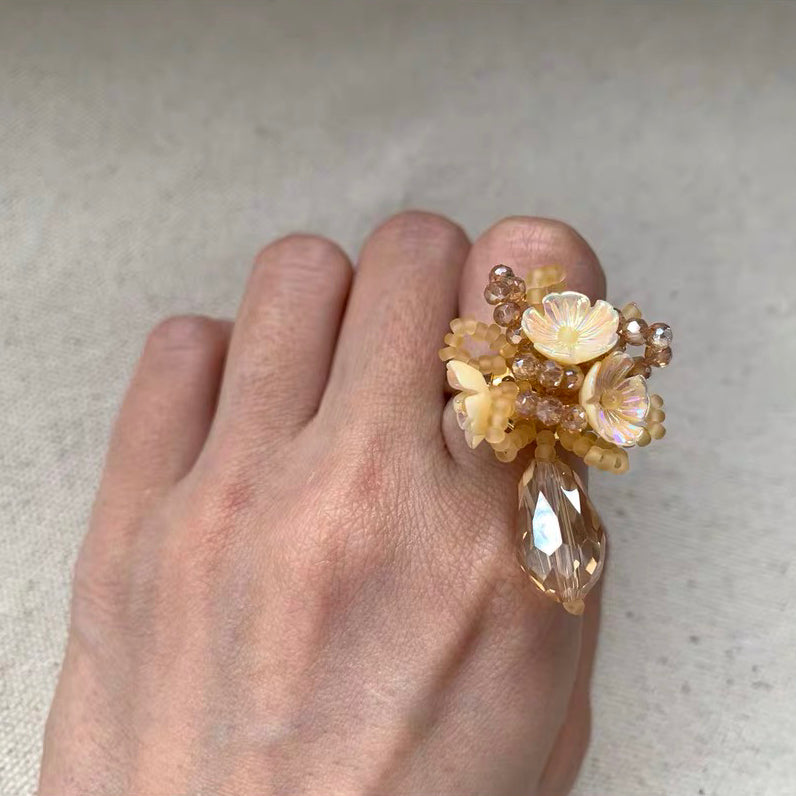 Flower Balls Ring Handmade Colorful Bead Drop Cute Femine Floral Trendy Finger Rings