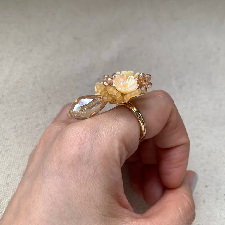 Flower Balls Ring Handmade Colorful Bead Drop Cute Femine Floral Trendy Finger Rings