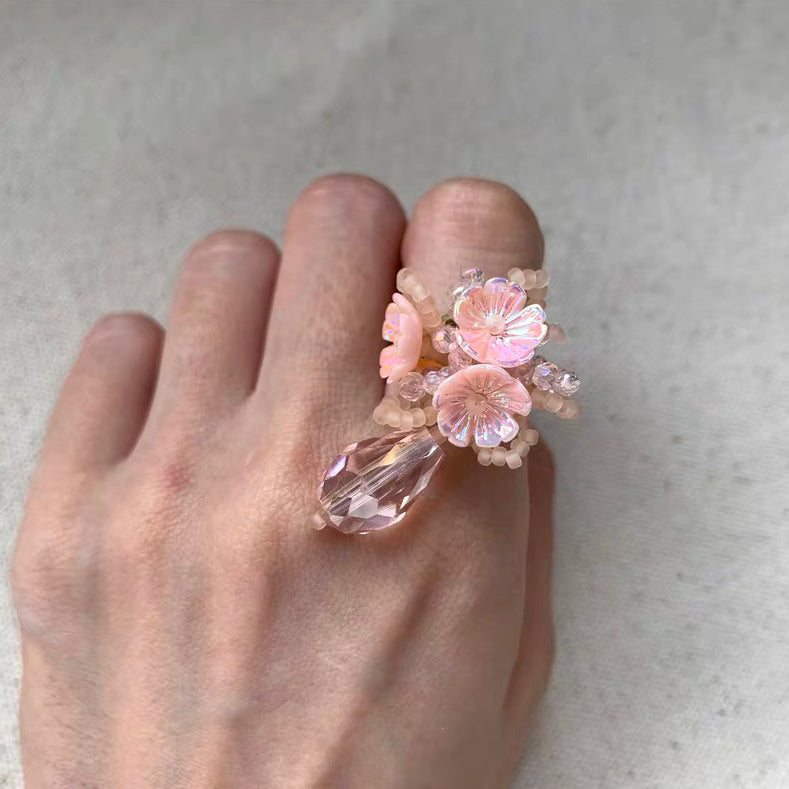 Flower Balls Ring Handmade Colorful Bead Drop Cute Femine Floral Trendy Finger Rings