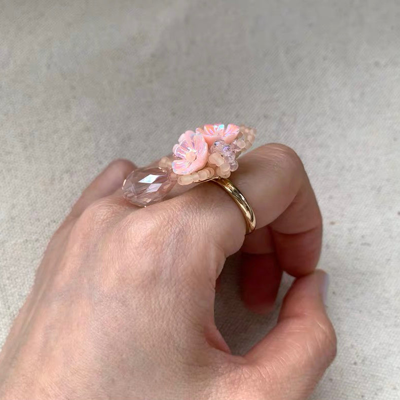 Flower Balls Ring Handmade Colorful Bead Drop Cute Femine Floral Trendy Finger Rings