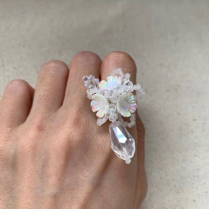 Flower Balls Ring Handmade Colorful Bead Drop Cute Femine Floral Trendy Finger Rings