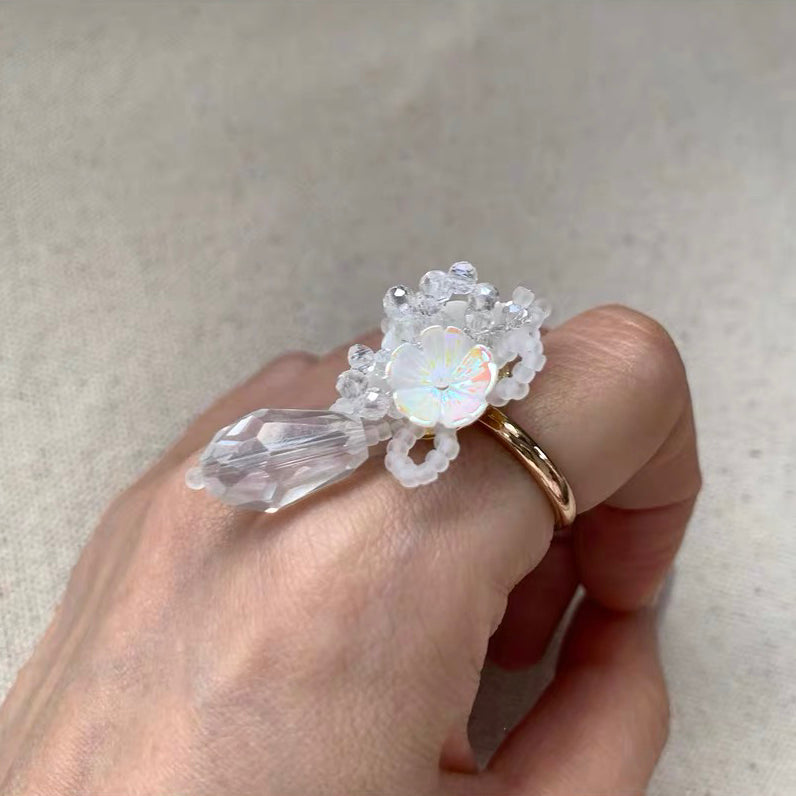 Flower Balls Ring Handmade Colorful Bead Drop Cute Femine Floral Trendy Finger Rings