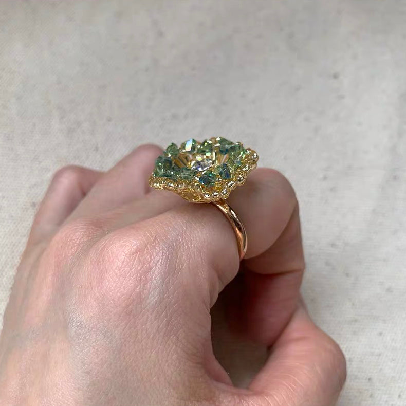 Sterling Rhinestone Ring Colorful Trendy Sparkly Rings Personality Accessories Jewelry for Women Girls