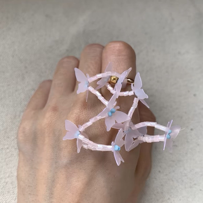 Unique Butterfly Ring Handmade Stereoscopic Tassels Adjustable Rings Accessories