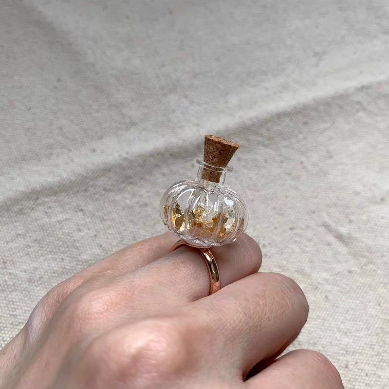 Pumpkin Shaped Bottle with Golden Foil Ring Cute Adorable Fashion Dainty Rings for Teens Girls