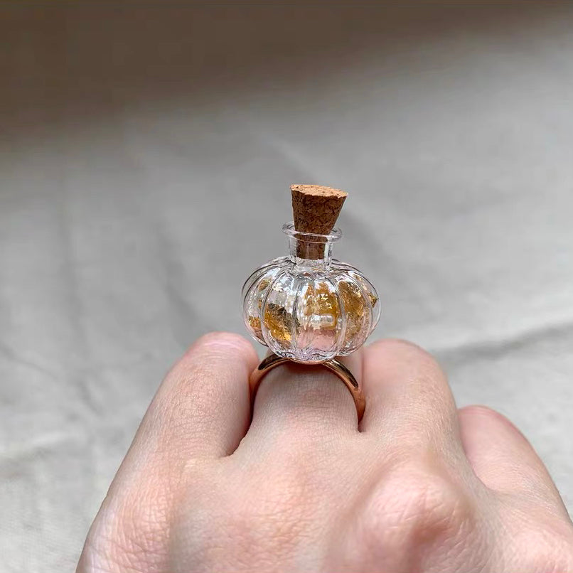 Pumpkin Shaped Bottle with Golden Foil Ring Cute Adorable Fashion Dainty Rings for Teens Girls