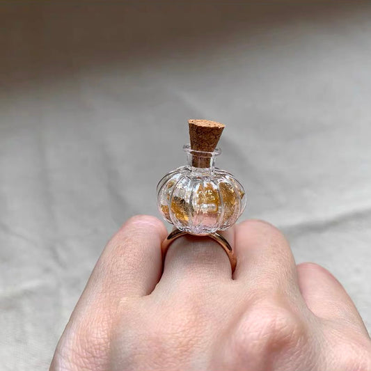 Pumpkin Shaped Bottle with Golden Foil Ring Cute Adorable Fashion Dainty Rings for Teens Girls