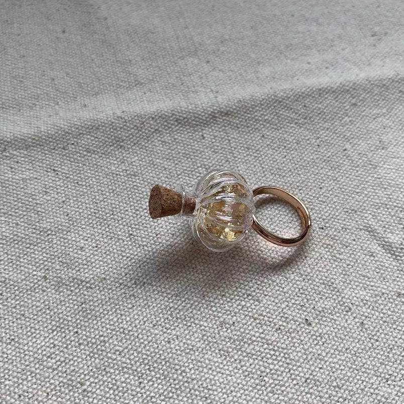 Pumpkin Shaped Bottle with Golden Foil Ring Cute Adorable Fashion Dainty Rings for Teens Girls