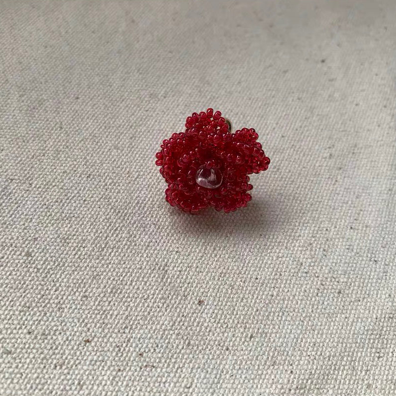 Handmade Red Flower Petal Floral Bead Ring, Cute Ring, Adorable Design, Lovely Dainty Fashion Trendy Rings for Women,Unique Gift for her