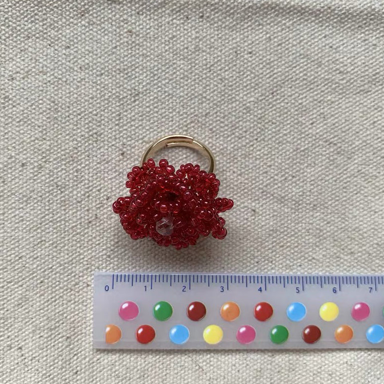 Handmade Red Flower Petal Floral Bead Ring, Cute Ring, Adorable Design, Lovely Dainty Fashion Trendy Rings for Women,Unique Gift for her