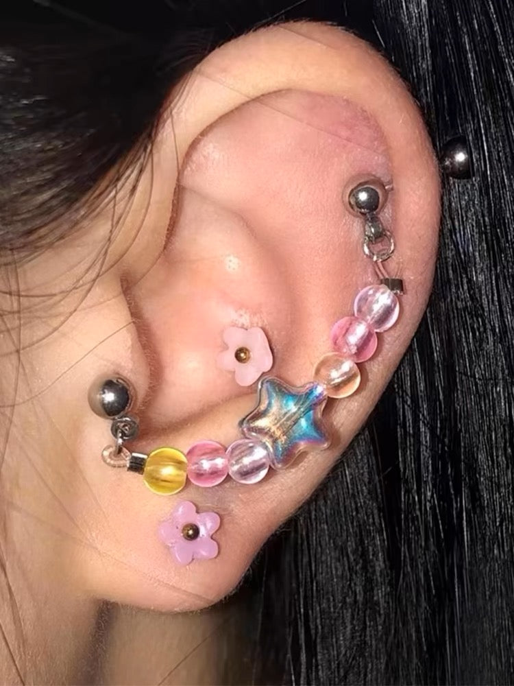 Cute Resin Bead Earrings Lovely Star Butterfly Colorful Piercing Fashion Ear Cuff Chain