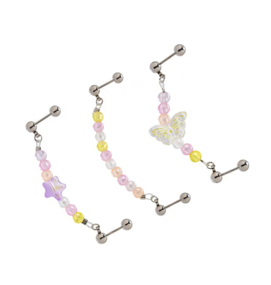 Cute Resin Bead Earrings Lovely Star Butterfly Colorful Piercing Fashion Ear Cuff Chain