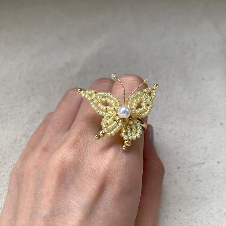 Butterfly Boho Cute Beaded Ring Handmade Statement Colorful Fashion Rings for Women