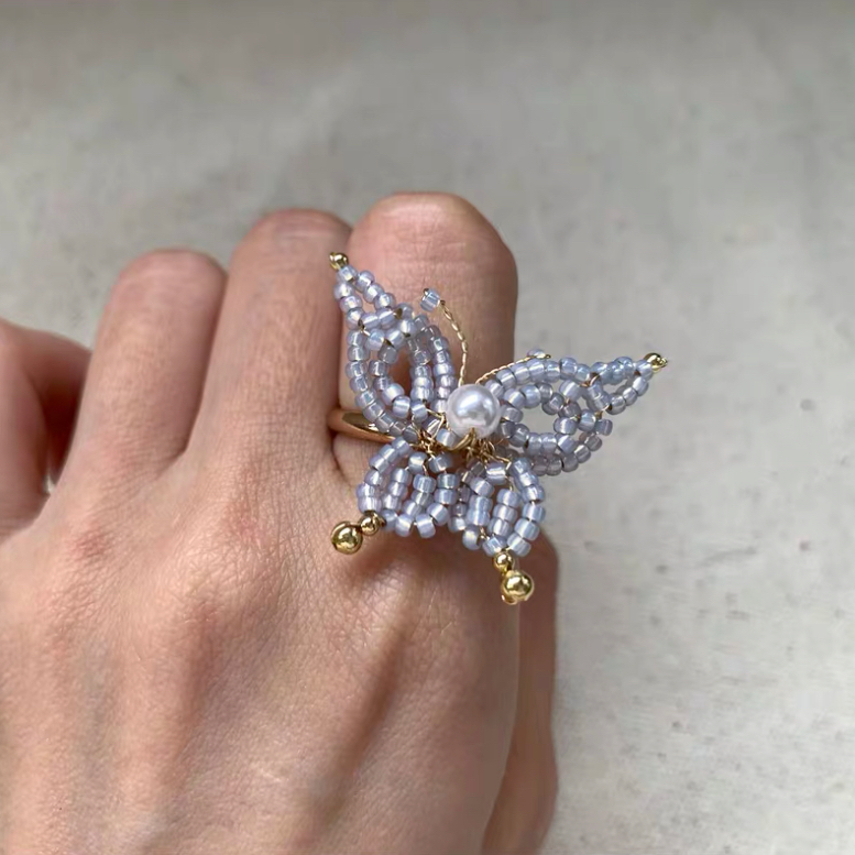 Butterfly Boho Cute Beaded Ring Handmade Statement Colorful Fashion Rings for Women