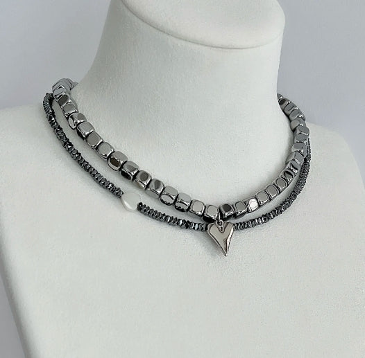Vintagepunk heart pendant silver choker,stackable necklaces,handmade,Y2Kchoker,special gift.