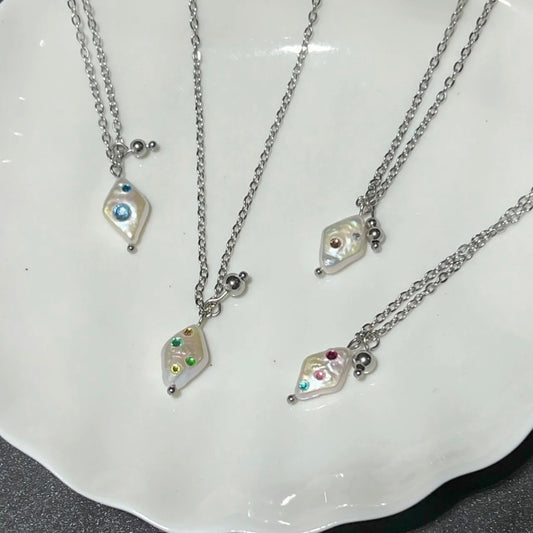 Baroque Pearl Choker Necklace Colorful Rhinestone Sterling Dainty Charm Jewelry