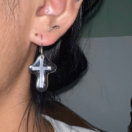 Cross Gothic Dangle Trendy Earrings Silver Chain Vinatge Jewelry for Unisex