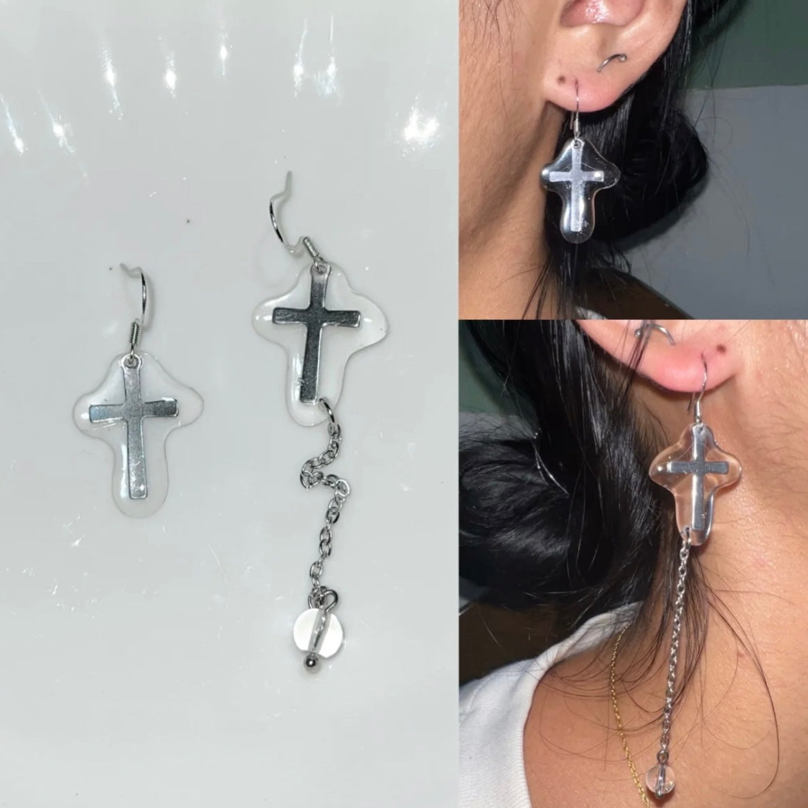 Cross Gothic Dangle Trendy Earrings Silver Chain Vinatge Jewelry for Unisex