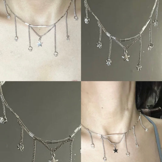 Y2K Star Pendant Choker Niche Punk Chunky Cool Trendy Fashion Necklace Silver Chain