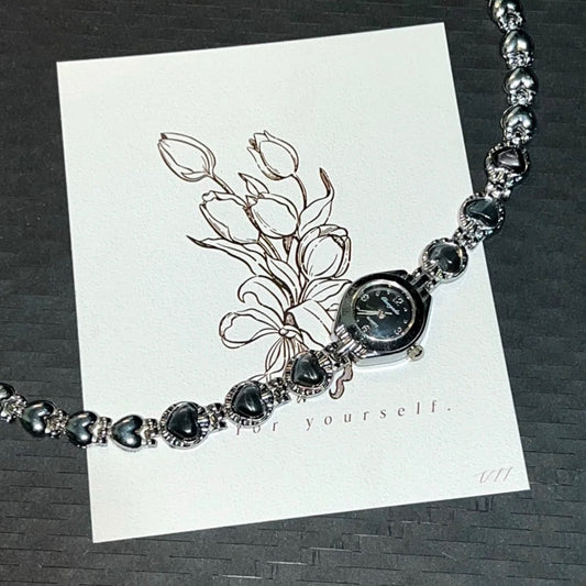 Niche Punk Chunky Y2K Watch Choker Trendy Cool Fashion Necklace Heart Shape Silver Chain