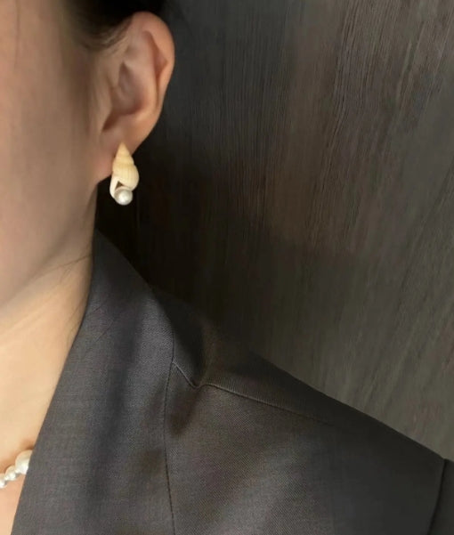 Handcrafted,white conch shell earrings, pearl s925 silver studs,natural conch shell, simple and elegant design, a perfect and unique gift.  View on Etsy Copy   Active Listed on Jul 26, 2024