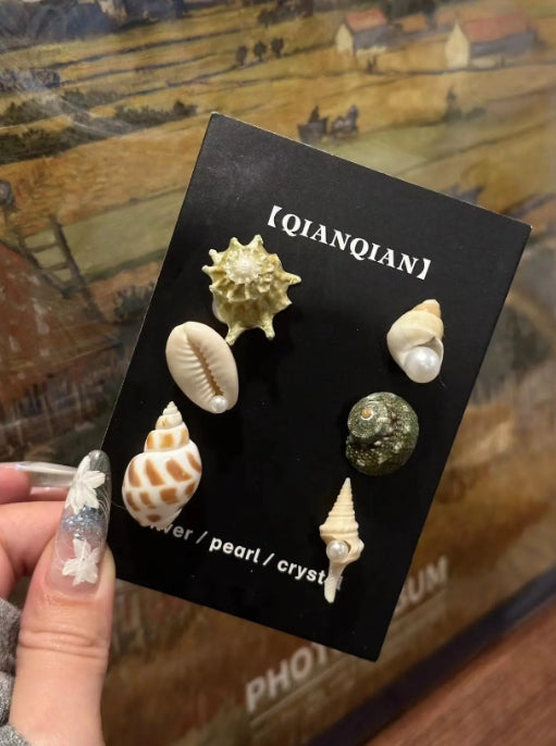 Handcrafted,natural conch shells and shells earrings,S925, featuring ocean elements. With various combinations available, a perfect gift.