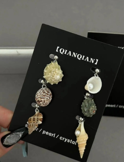 Handcrafted,natural conch shells and shells earrings,S925, featuring ocean elements. With various combinations available, a perfect gift.