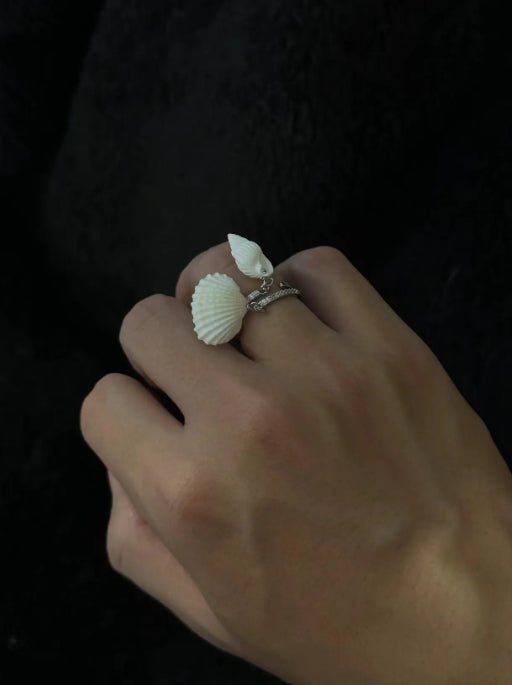 Handcrafted,white shell and pearl ring, conch shell ring,natural conch and shells ,oceanic style. It is an exquisite and perfect gift.