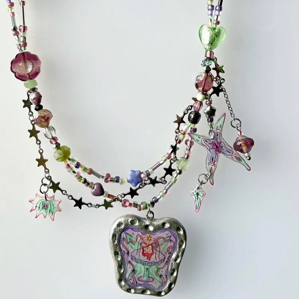 Y2K Niche Punk Choker Chunky Cute Charm Fashion Star Heart Beaded Pendant Colorful Necklace