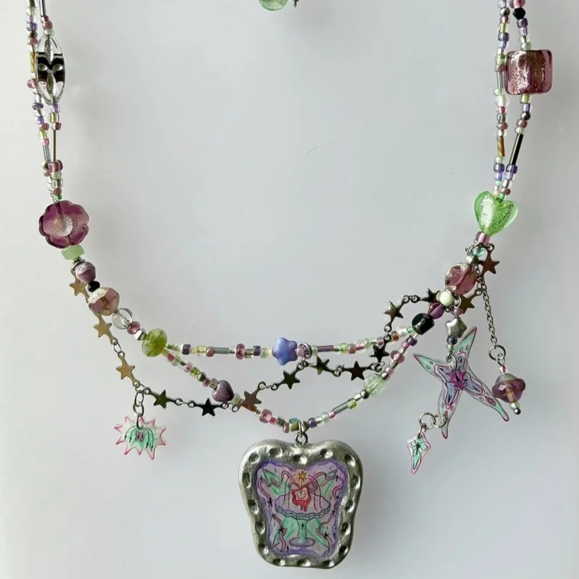 Y2K Niche Punk Choker Chunky Cute Charm Fashion Star Heart Beaded Pendant Colorful Necklace