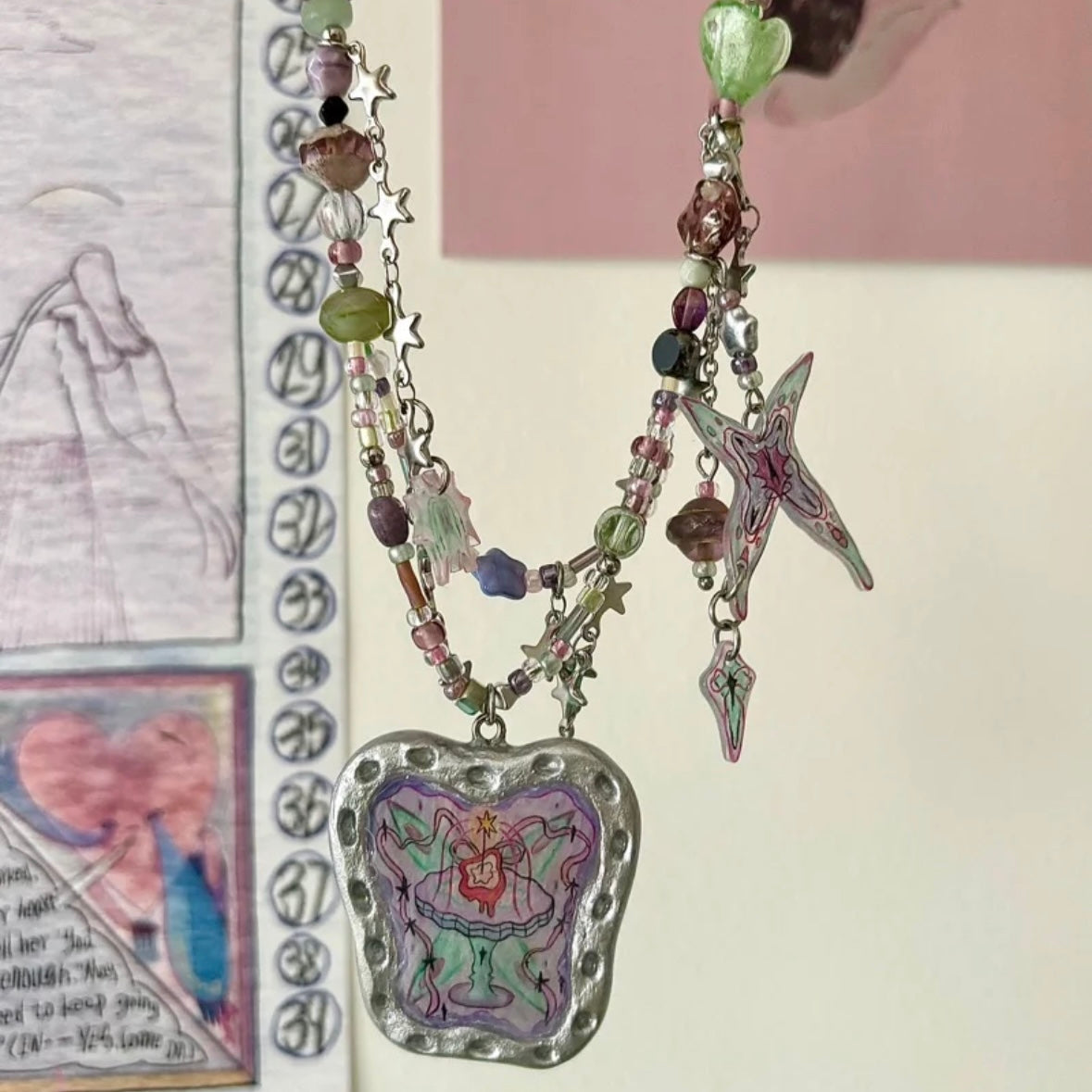 Y2K Niche Punk Choker Chunky Cute Charm Fashion Star Heart Beaded Pendant Colorful Necklace