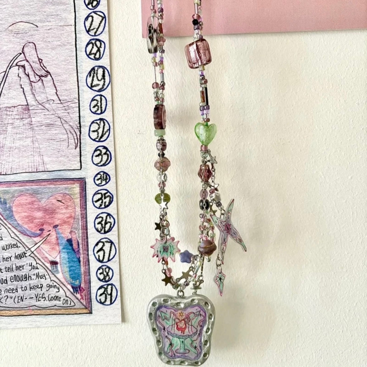 Y2K Niche Punk Choker Chunky Cute Charm Fashion Star Heart Beaded Pendant Colorful Necklace