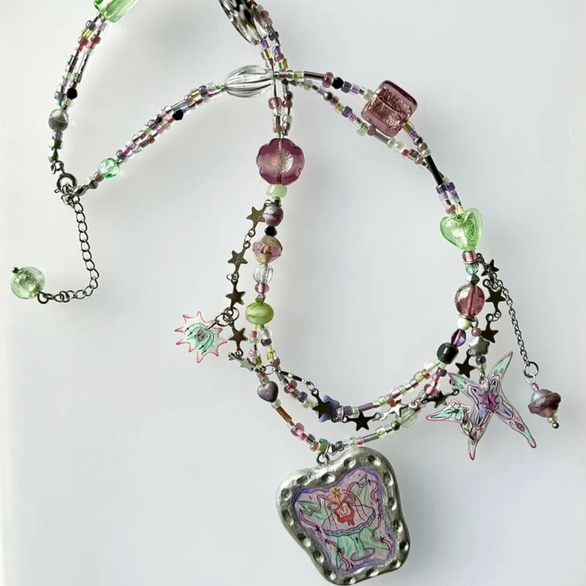 Y2K Niche Punk Choker Chunky Cute Charm Fashion Star Heart Beaded Pendant Colorful Necklace